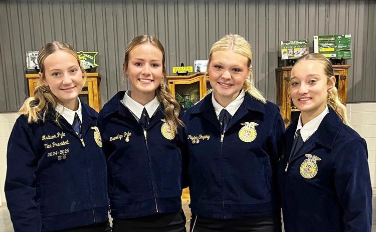 STATE BOUND Congratulations go to the Floydada Collegiate High School agricultural advocacy team for being the 2025 Area 1 Champions and advancing to the state competition at Sam Houston State University. The school and community are proud of (from left) Madison Pyle, Brooklyn Pyle, Payten Shuping and Rilynn Hinsley for all of their hard work and dedication. | FLOYDADA CISD PHOTO