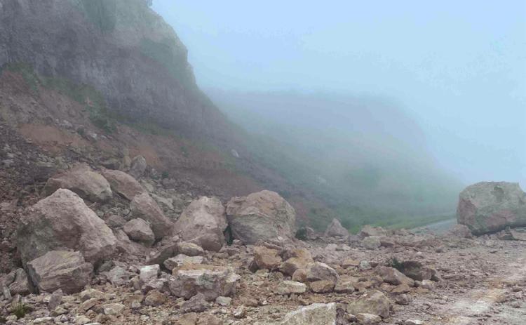 MASSIVE ROCKSLIDE on Farm to Market Road 689 in Floyd County was closed Tuesday, July 15, for two and a half hours while TXDOT cleared the roadway. | COURTESY PHOTOS BY TXDOT
