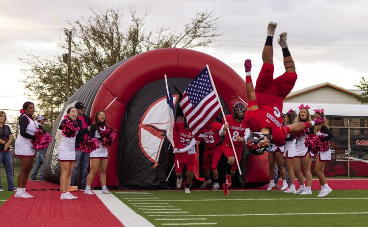 LEAPIN’ LONGHORNS Lockney came out of the tunnel energized for a matchup with neighboring Crosby County, and took home the win. MORE PHOTOS, PAGE 10 | CERVANTES PHOTOGRAPHY