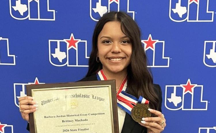 STATE UIL ACADEMIC MEDALIST Congratulations go to Brittney Machado of Floydada High School, who competed at the State UIL academic meet Monday and finished in 3rd place. Brittney presented her work:“From Ink to Influence: How Jovita Idár Shaped Texas History”at the University of Texas, where it will be published in the Dolph Briscoe Center for American History and in the official Texas historical archives. | COURTESY PHOTO